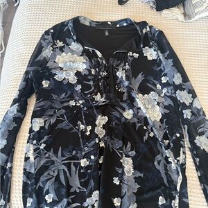 White House Black Market Black and Gray Floral Blouse